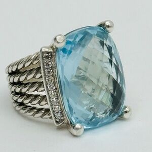 David Yurman Wheaton 20×15 Blue Topaz Diamond Ring